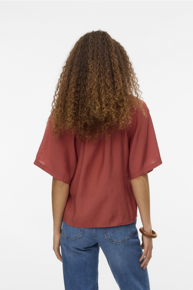 VMBRILEY 2/4 V-NECK EMB. TOP WVN BT 10328242 MARSALA